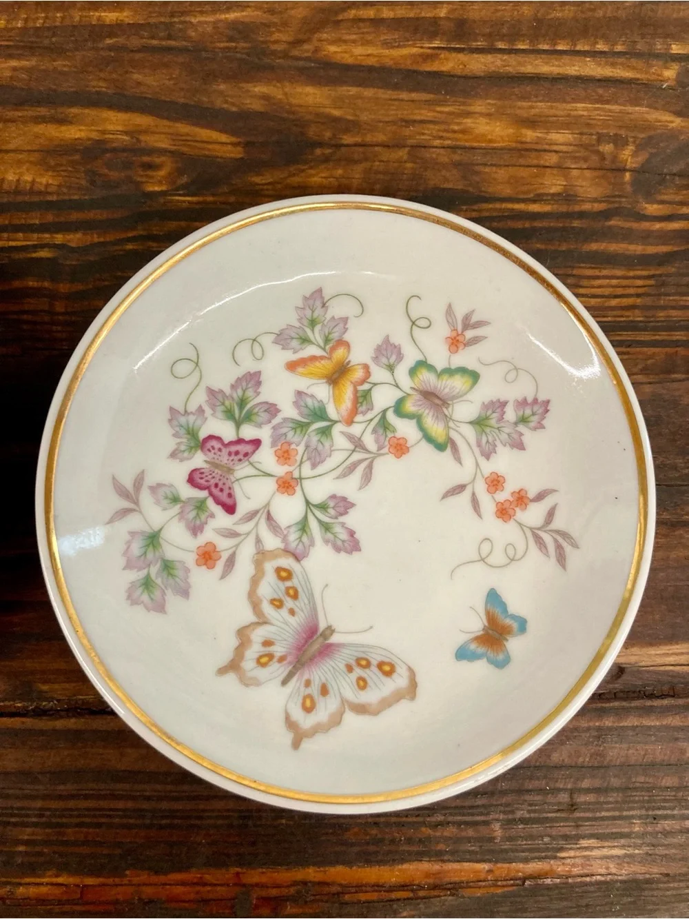 2 Vintage Avon Porcelain Mini Plates 22k Gold Trim 1979 Floral Butterflies 4.25" - Picture 6 of 13